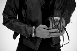 black and white polaroid camera